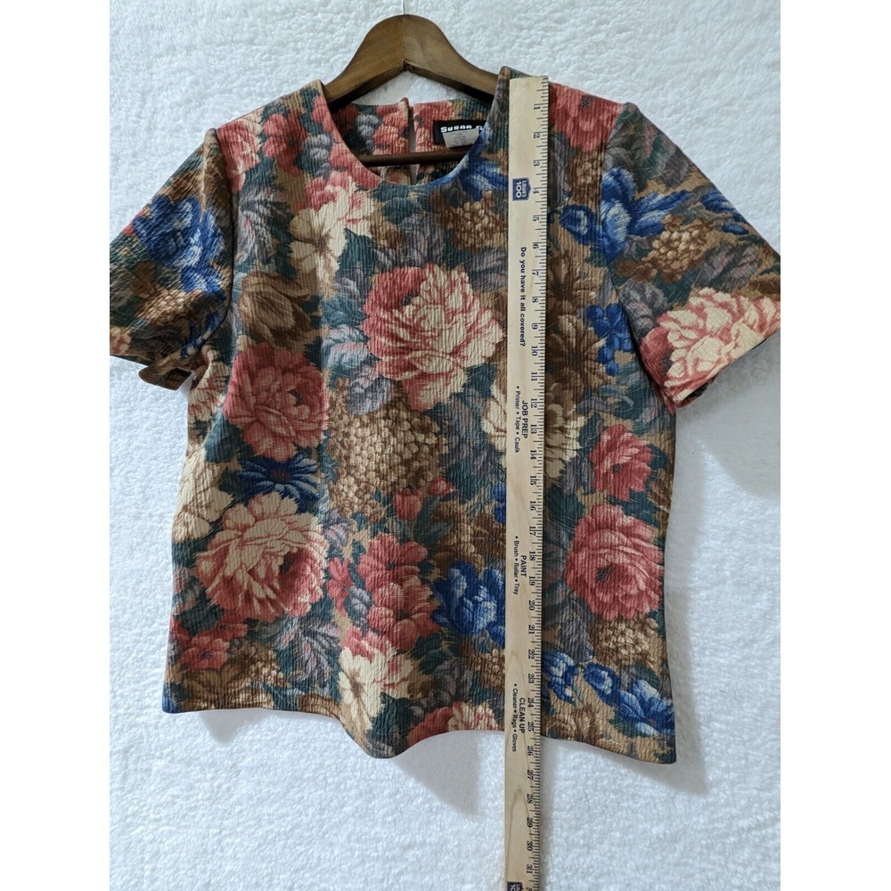 Vintage Susan Graver Blouse Multicolored Flower Print Made‎ In USA L - Picture 5 of 10